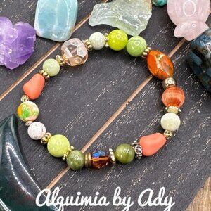 Colorful apple green jade beaded bracelet